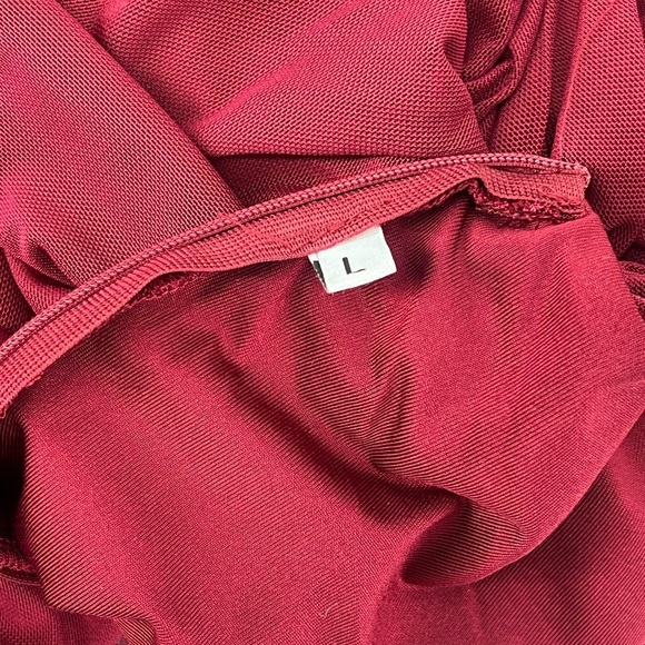 Firfig Wine Red Square Neck Ruched Maxi Dress Slit Floor Length Black Tie Large - Picture 8 of 11